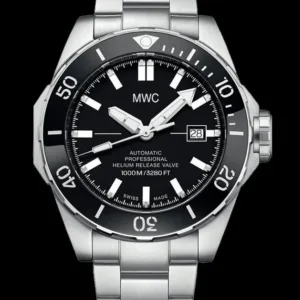 MWC 100ATM / 3.280 ft / 1000 m waterbestendig duikhorloge Roestvrijstalen kast met heliumventiel en bijpassende armband 100% Zwitsers gemaakt met Sellita SW200 26-juwelen automatisch uurwerk