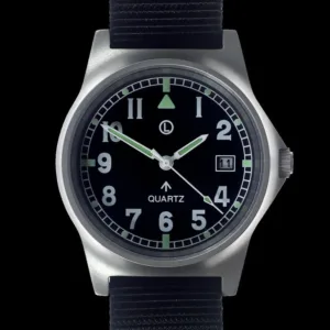MWC G10 LM roestvrijstalen militair horloge op een zwarte NAVO militaire singelband (gewone graveerbare achterkant)