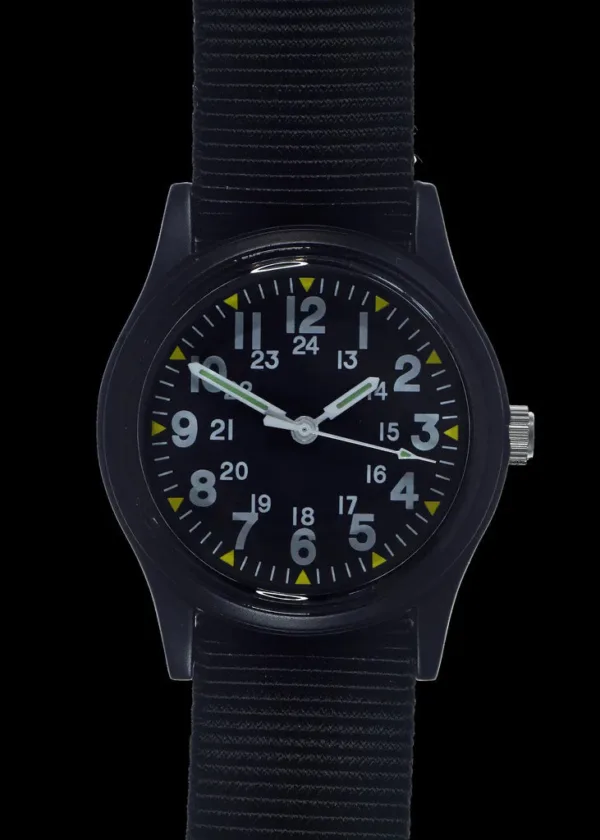 MWC Klassiek 1960s/70s Patroon Mat Zwart Vietnam Horloge op Bijpassend Riempje